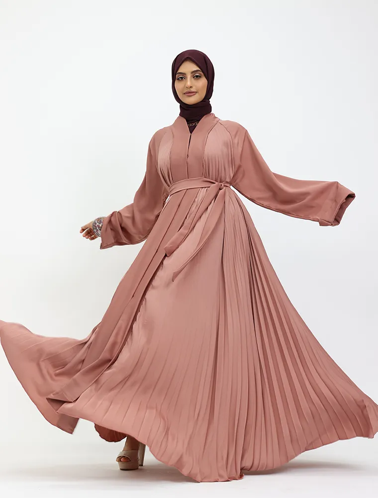 Peach Pleated Silhouette Abaya